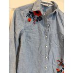 Old Navy Old‎ Navy Embroidered Chambray Shirt Floral Accents Long Sleeve XS Photo 1