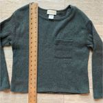 Enough about me Ribbed Green gray Cropped Sweater Chest Pocket Long Sleeve Top Photo 3