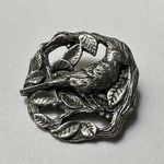 Signed Birds & Blooms 1999 Pewter Silver Tone Brooch Pin Cardinal Bird Photo 0