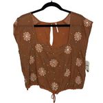 Free People  NEW Brown Embroidered Square Neck  Blouse XS SEE DESCRIPTION Photo 0