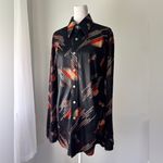 Vintage ‘70s Multicolored Disco Oversized Lapel Button Down Shirt Black Size XL Photo 1