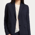 Vince Linen Blend Navy Tailored Blazer Size 8 Photo 0