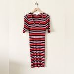 Bar III Ribbed Sweater Dress in Pink Red Black Shimmer Stripe Size L Photo 2