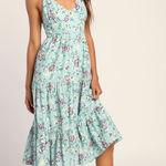 Lulus Bliss Abound Light Blue Floral Tiered Midi Dress Size Medium Photo 0