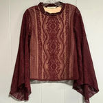 Liberty Love Burgundy / Maroon Lined Lace Blouse Flared Bell Sleeves Size Small Photo 1