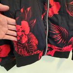 ZARA  Red & Black Hibiscus Bomber Jacket Medium Photo 4