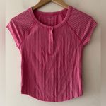 American Eagle Pink Cropped Henley Hey Baby Tee Photo 1