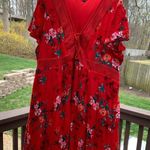 Torrid  Red Floral Flutter Sleeve Lace Up Neck Dress Size 3X Plus EUC Photo 0
