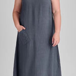 Flax  Serene Linen Sleeveless Maxi Tank Dress Slate Gray Small Relaxed Lagenlook Photo 0