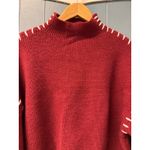 CriMMENSE Mock Neck Sweater Ribbed Knit Pullover Burgundy White Stitch M/L Red Size M Photo 2