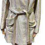 24 K Leather Dan Di Modes Cream Tie Belted Trench Coat Jacket Womens Large White Photo 5