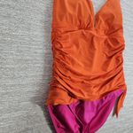 Lauren Ralph Lauren One Piece Swimsuit Womens 8 Orange Pink Ruched Halter Tie Photo 13