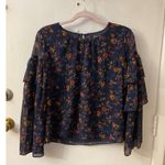 Madewell Ruffle Sleeve Climbing Vine BlueOrange Floral Blouse M Boho Cottagecore Photo 0