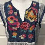 Savanna Jane Navy Striped Dress or Top with Floral Embroidery Blue Size M Photo 1