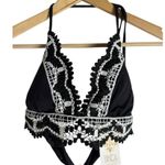 BECCA by Rebecca virtue Becca Delilah Black White Lace Trim Halter Bikini Swimsuit Top Size Large Photo 3