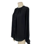 Aritzia Babaton Blouse Top Button Down Collarless Long Sleeve Satin Black Small Photo 3