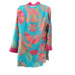 Anthropologie Britt Ryan Mini Dress Silk Blend Bright Pink Blue Tropical V-Neck Beach Medium Photo 5