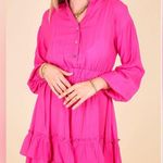 NEW Hot Pink Ruffle Mini Dress Size Small Crepe Barbie Mean Girls Party Photo 8