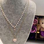 Love Pendant Double Collar Chain Necklace Photo 2