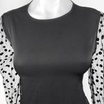 SheIn Black Crew Neck Polka Dot Mixed Mesh Puff Long Sleeve Blouse Top Size 6 Photo 2