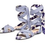 CAbi Blue & White Lace Up Floral Sandals size 10 Photo 0