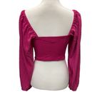 Urban Outfitters Women's Puff Sleeve Crop Top Size M Hot Pink Stretch Knit Photo 7