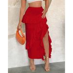 SheIn beautiful long red skirt with ruffles, open leg, size L Photo 2