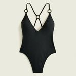 J.Crew Women’s Classic Black O-ring V-neck One Piece Swimsuit Size 24 New Photo 2