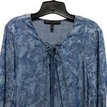 White House | Black Market  Womens Large Blue Tie Dye 3/4 Sleeve Lace Up Denim Top Photo 1
