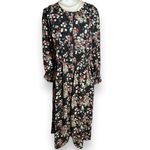 Downeast Womens Black Velvet Floral Long Sleeve Button Midi Dress sz S Cottage Photo 1