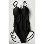Aerie Shine Rib Strapless Cheeky One Piece Swimsuit Black NWT Photo 2
