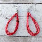 Vintage Earrings Beaded Red Dangle for Pierced Ears Photo 0