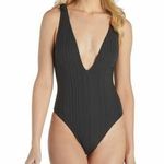 Raisin's  Juniors' Beach Cove Cheeky Textured Plunging One-Piece Black L Large New Photo 0