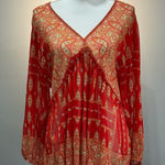 Rose + Olive Red Floral V-Neck Blouse Size L EUC Photo 0