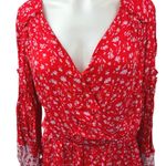Parker Shona Silk Red Floral Ruffle V-neck Long Sleeve Wrap Mini A-line Dress L Photo 5