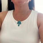 Teal Mushroom Pendant with Multicolored Gems Blue Photo 0