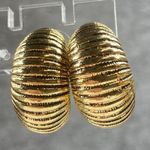 Half Hoop Vintage Pierced Post Earrings Womens Gold Tone Ridged Ribbed Textured Photo 13