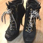 Black Tie Up High Heels With Zippers Size 6 Photo 0