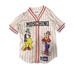 Moschino H&M Disney Goofy Mickey Mouse Baseball Jersey Shirt Red White Striped Photo 1