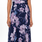XScape Women's Blue Floral Chiffon Halter-Neck Gown Dress Size 6 Ruffle Photo 0