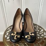 Tory Burch Black Leather Lowell Wedge Pumps Photo 2