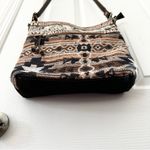Myra Junoesque Brown Taupe Cream Mixed Media Stitched Crossbody Messenger Bag Photo 3