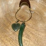 Vintage Gold Tone Choker Green Jade Horn & Heart Pendant Necklace Photo 1