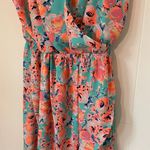 Lush Clothing Lush faux wrap mini dress spaghetti straps teal orange floral women’s size Small Photo 2