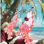 Christmas Flamingo Earrings New Santa Hat Holiday Lights Glitter Accents… Pink Photo 7