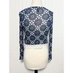 Divided  Women's Argyle Diamond‎ Lace Trim Long Sleeve Crop Top Blue White XS Photo 8