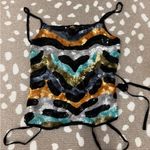 Cache Vintage y2k Caché silk sequined top laceup open back beaded embellish tank cami Photo 5