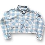 Timing Women's Blue Plaid Flannel Cropped Long Sleeve Button Down Shirt Small Photo 5