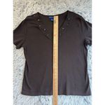 Karen Scott  Brown Cotton Beaded V-Neck‎ Short Sleeve Pullover Top Blouse Shirt L Photo 3