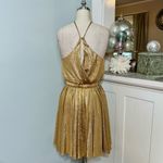 Halston Heritage Metallic Gold Textured Racerback Cocktail Dress XS NWT Photo 3